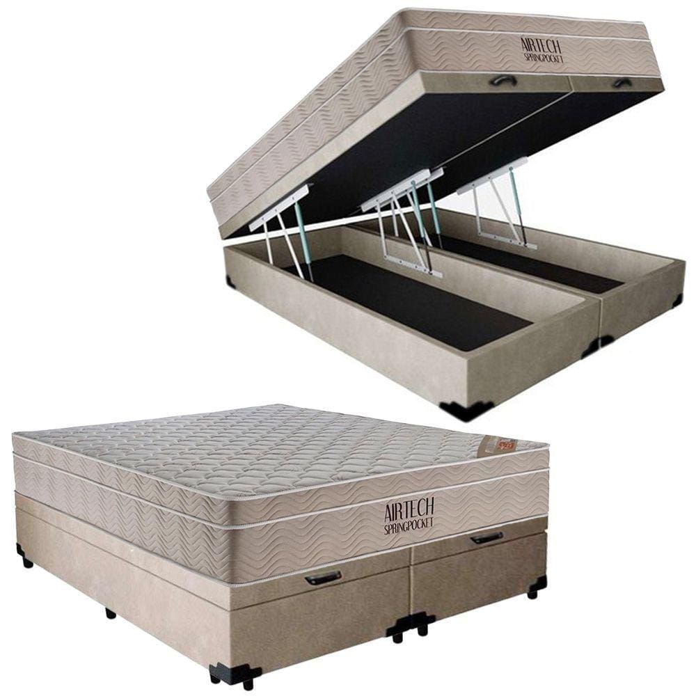 Cama Box Baú Casal Bipartido Colchão Ortobom 138x188x69 bege