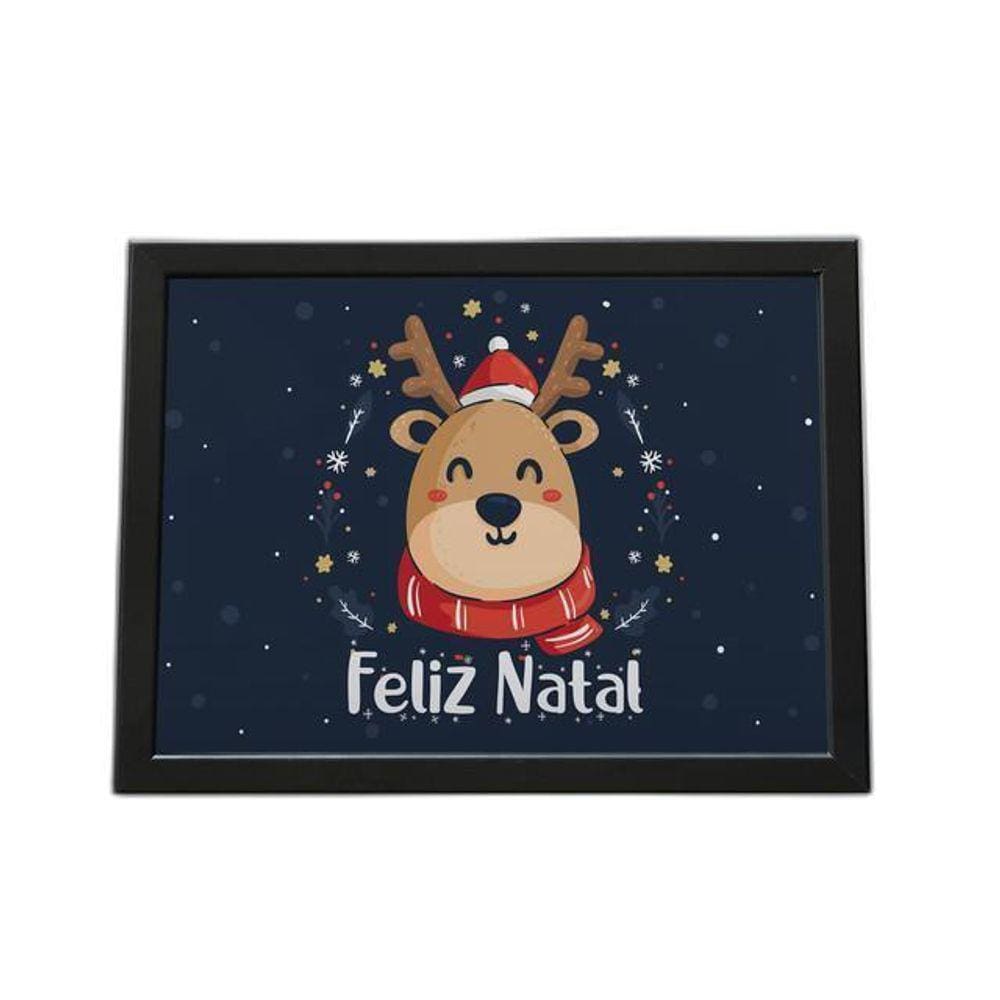 Quadro Com Moldura Feliz Natal Urso Rena