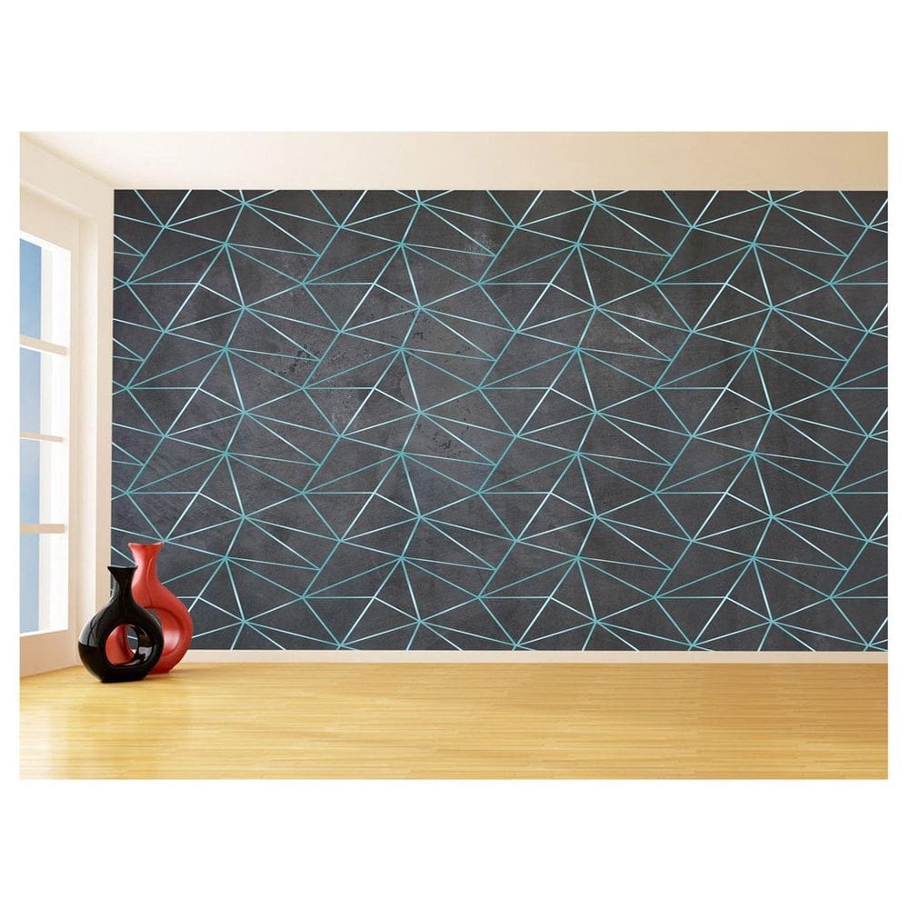 Papel De Parede Concreto Linhas Azul Turquesa 3,5M Kkt298