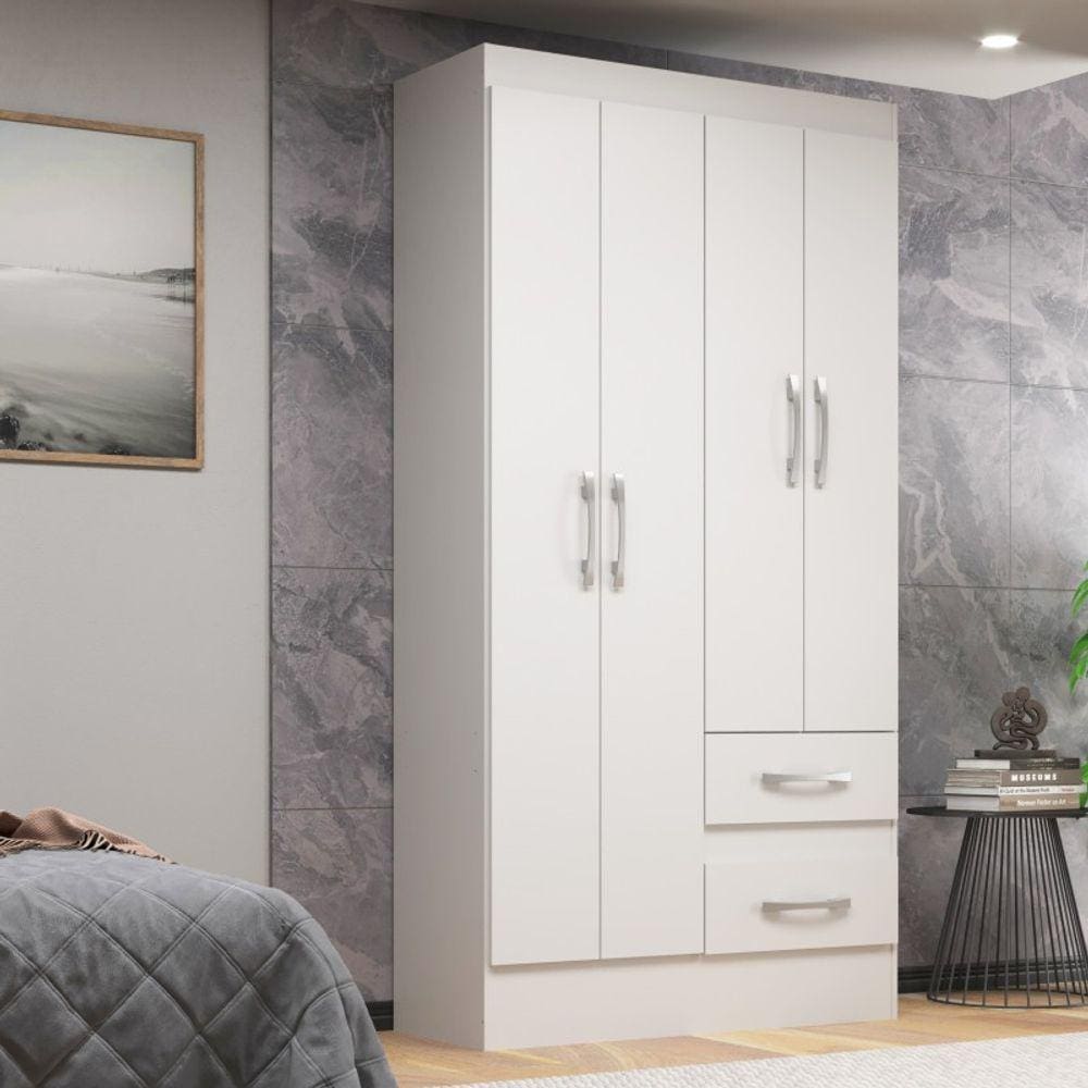 Guarda-Roupa Solteiro Europa 4 Portas 2 Gavetas Cor Branco