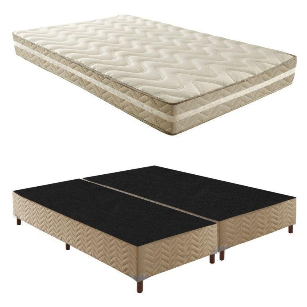 Box Queen Júlia 42x158x198cm com Colchão Queen Unique D33 Plus Duoface 18x158x198cm Rustico Bege