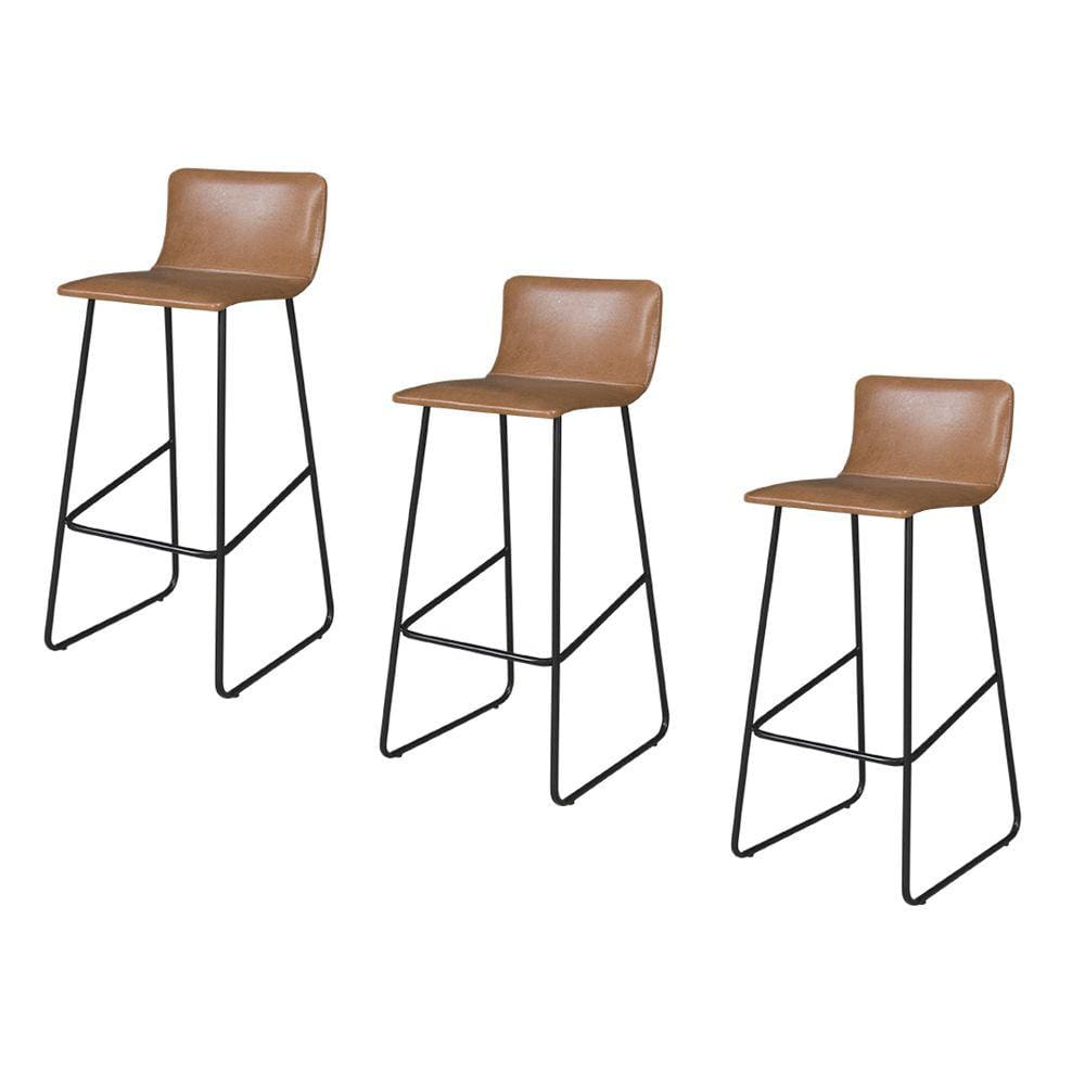 Conjunto 3 Banquetas Dubai em Couro Caramelo e Base Preta