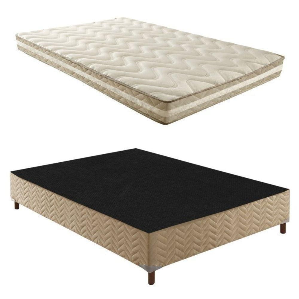 Box Casal Júlia 42x138x188cm com Colchão Casal Unique D33 Plus Duoface 14x138x188cm Rustico Bege