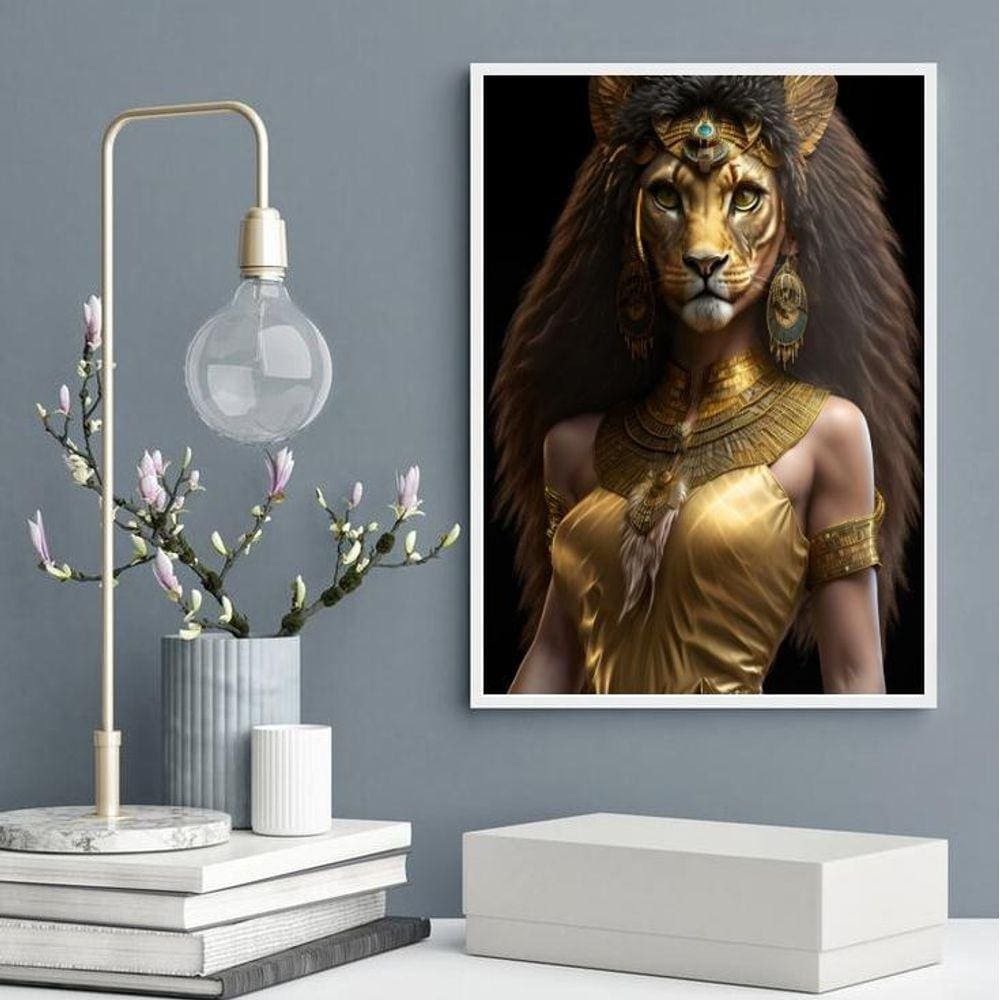 Quadro Deusa Egípcia Sekhmet 45X34Cm