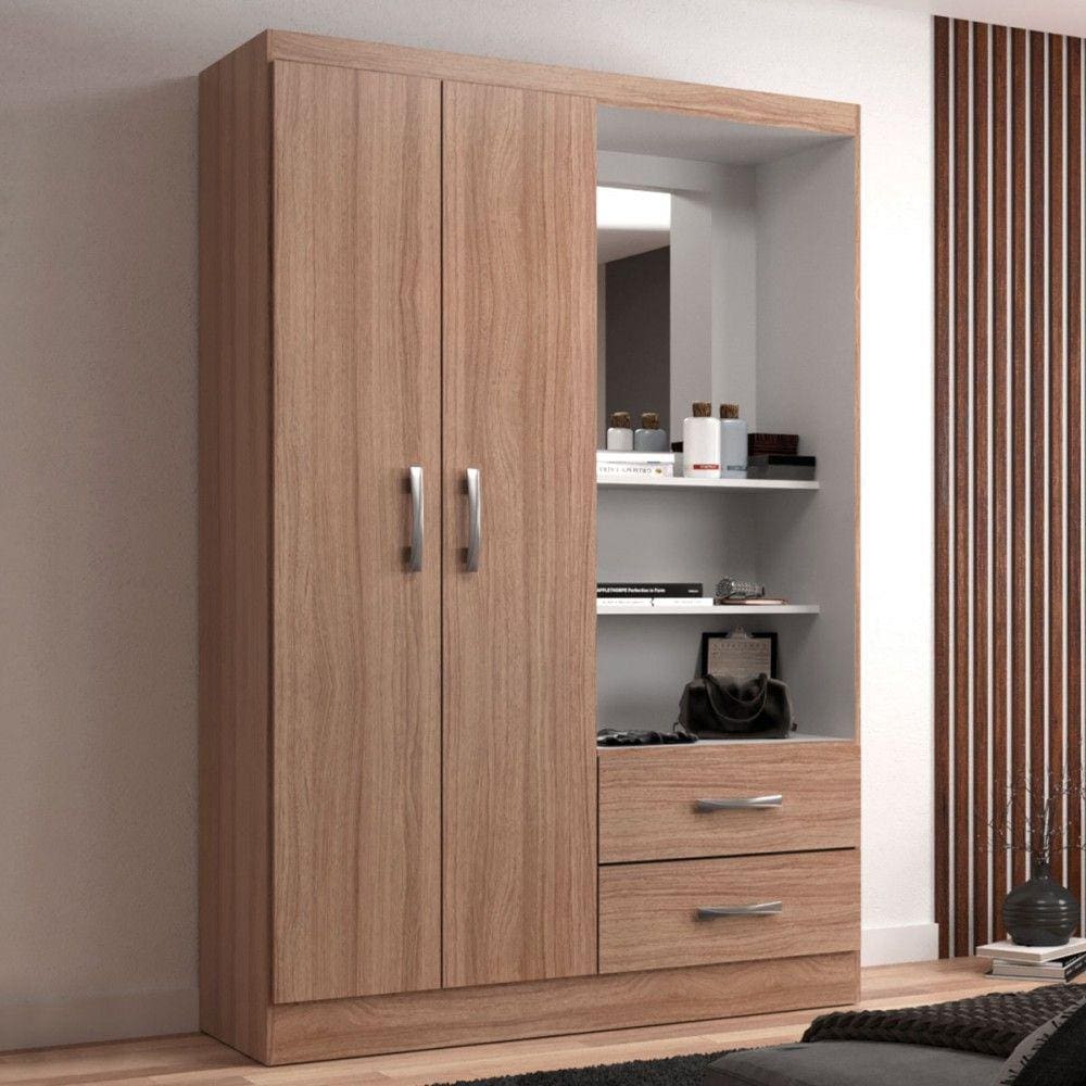 Guarda-Roupa Solteiro Capelinha 2 Portas 2 Gavetas com Espelho Demolição - Evidência Móveis