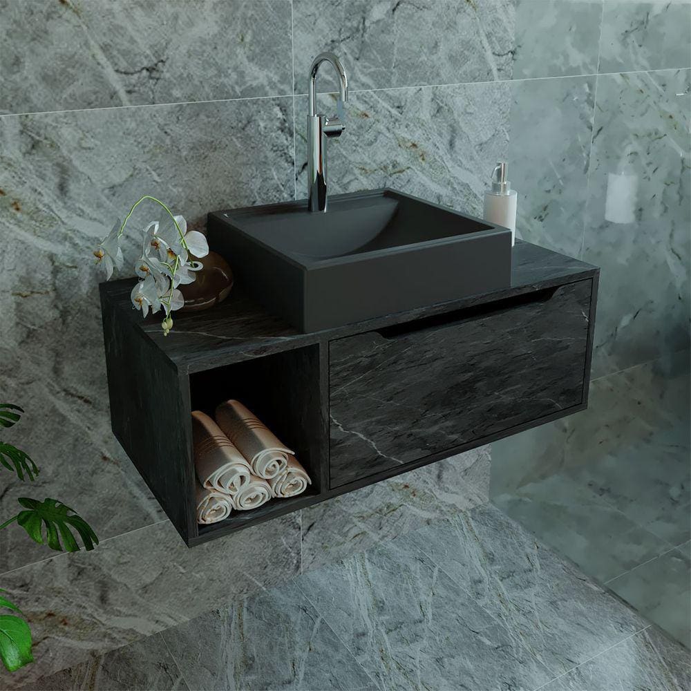 Balcão para Banheiro Suspenso com 1 Porta para Cuba 80x38,8cm Mármore Lunar