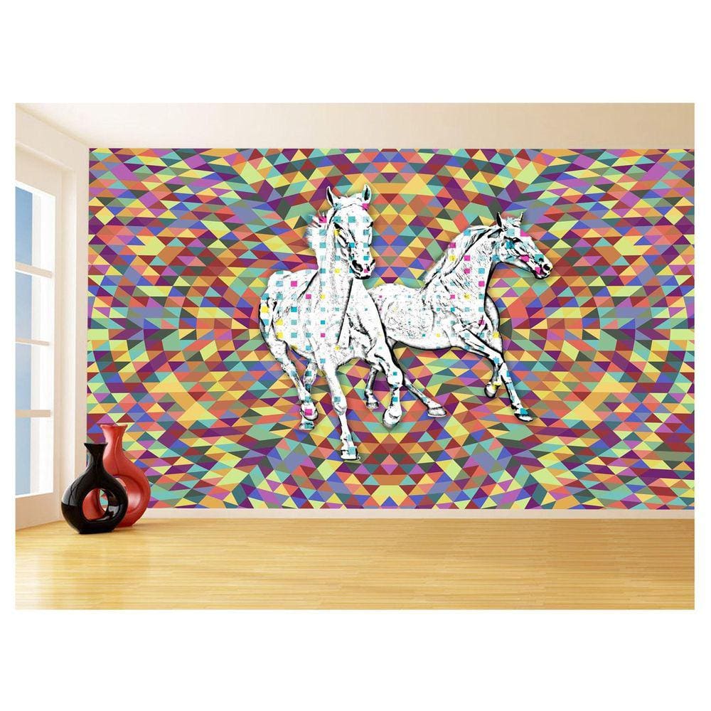 Papel De Parede Animais Pop Art Cavalos Cores 3,5M Pxa341