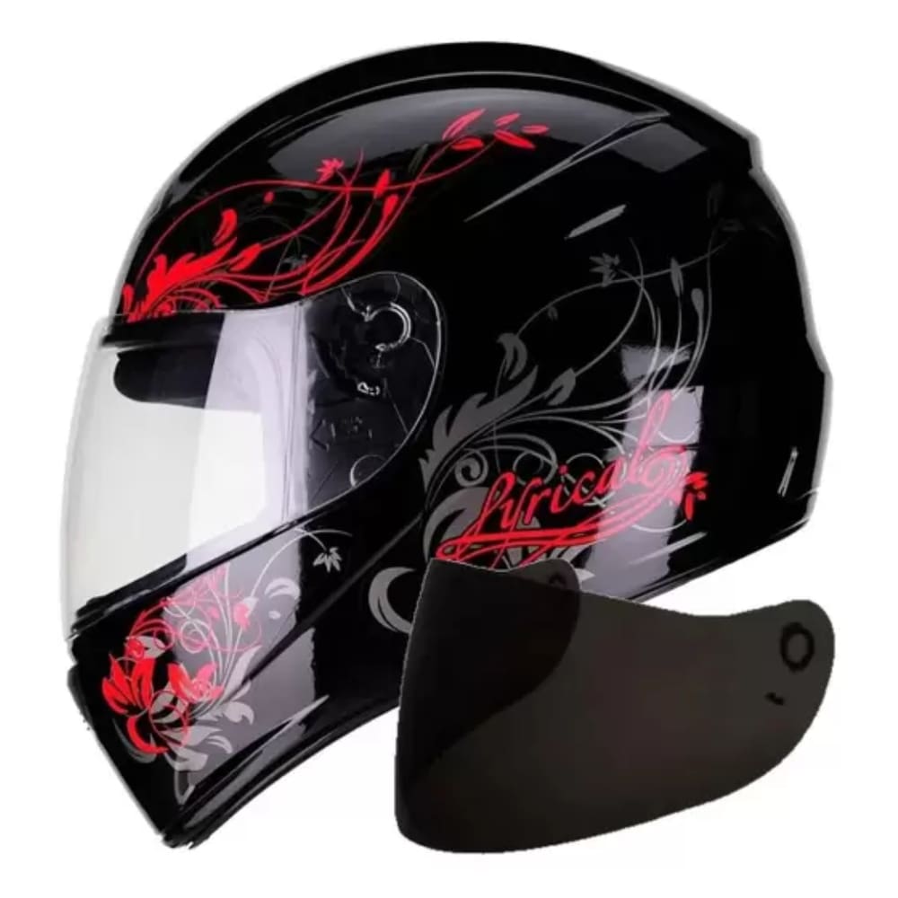 Capacete Moto Feminino Fly F9 Lyrical Preto Vermelho Com Viseira Fume Extra