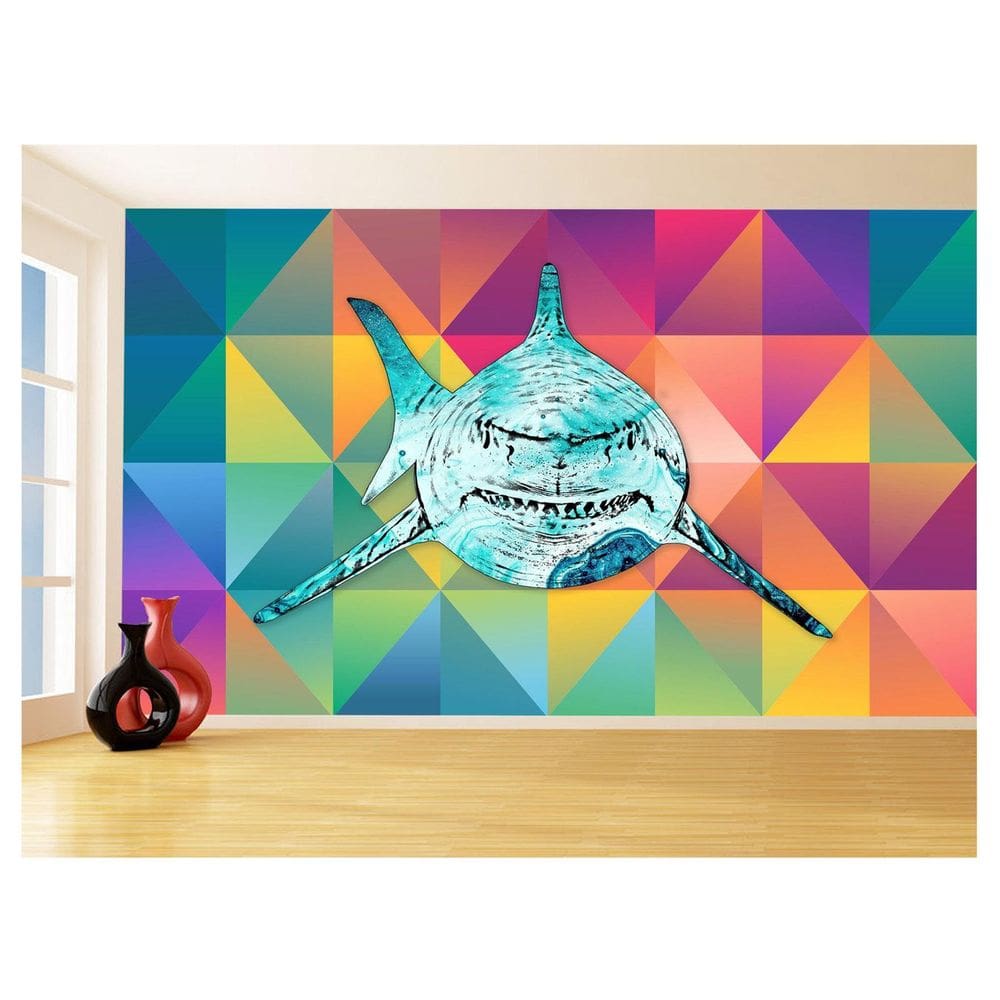 Papel De Parede Animais Pop Art Tubarão Cores 3,5M Pxa557