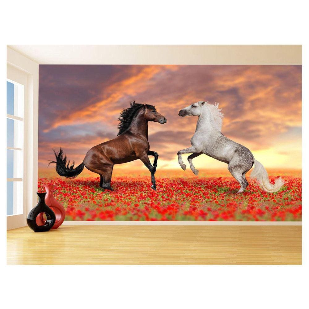 Papel De Parede Animais Casal Cavalos Fazenda 3,5M Anm317