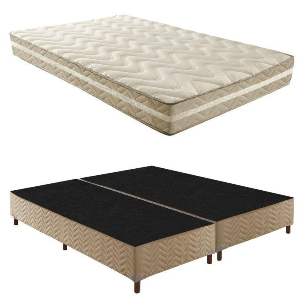 Box Queen Júlia 42x158x198cm com Colchão Queen Unique D33 Plus Duoface 20x158x198cm Rustico Bege