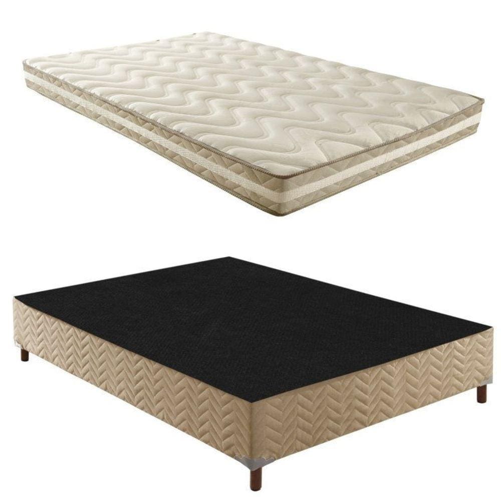 Box Casal Júlia 42x138x188cm com Colchão Casal Unique D33 Plus Duoface 16x138x188cm Rustico Bege
