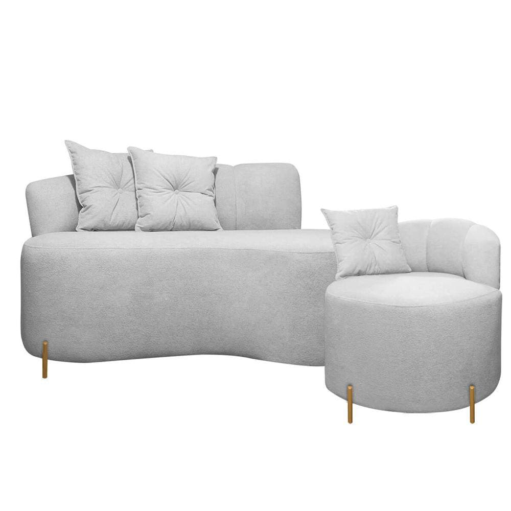 Conjunto para Sala Sofá 1,45 e Poltrona Orgânica Grécia Bouclê Cinza SOFA STORE