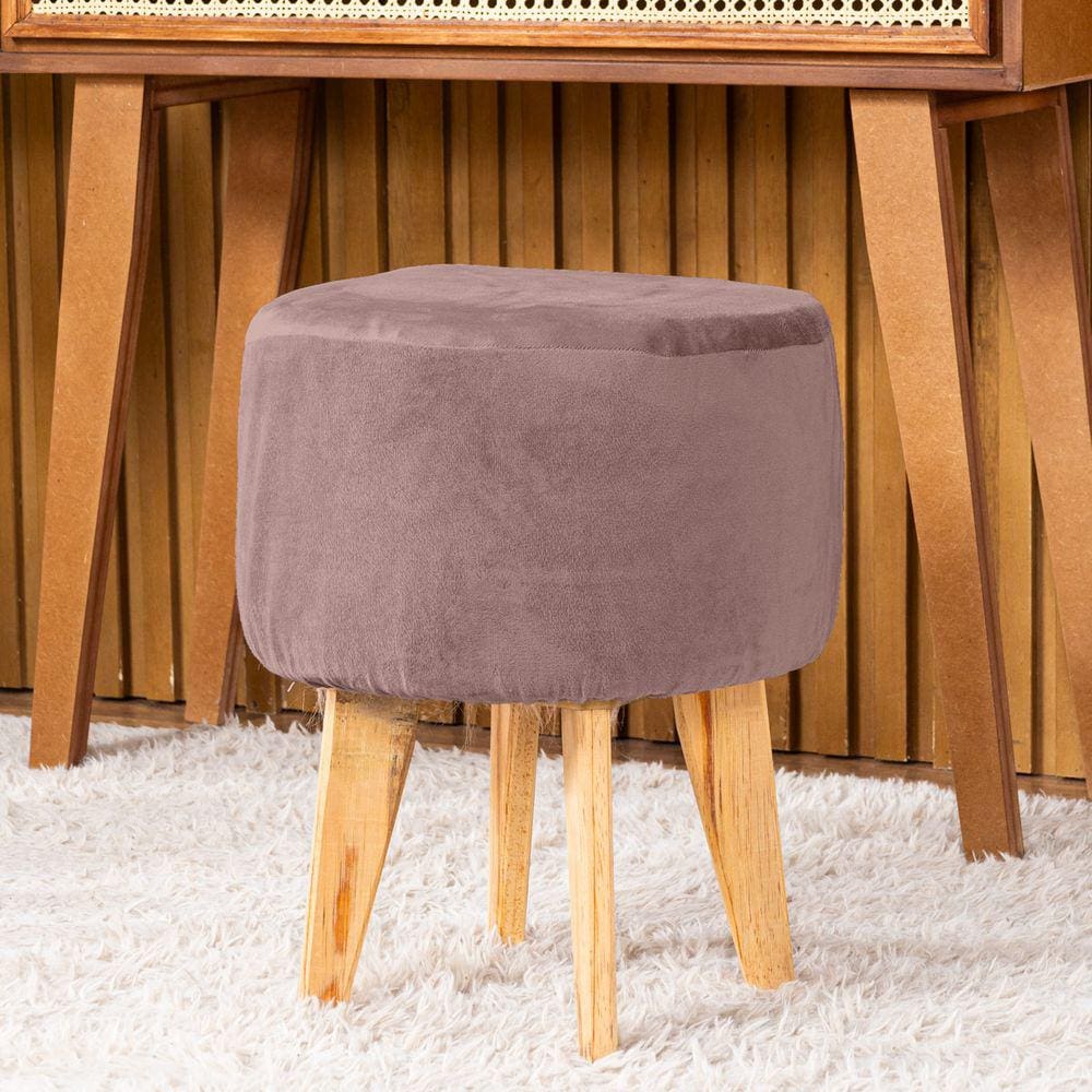 Capa de Puff Redondo Médio Avulsa Lisa Ajustável com Elástico - Tecido Veludo Decoração Banquinho Luxo Para Sala Quarto