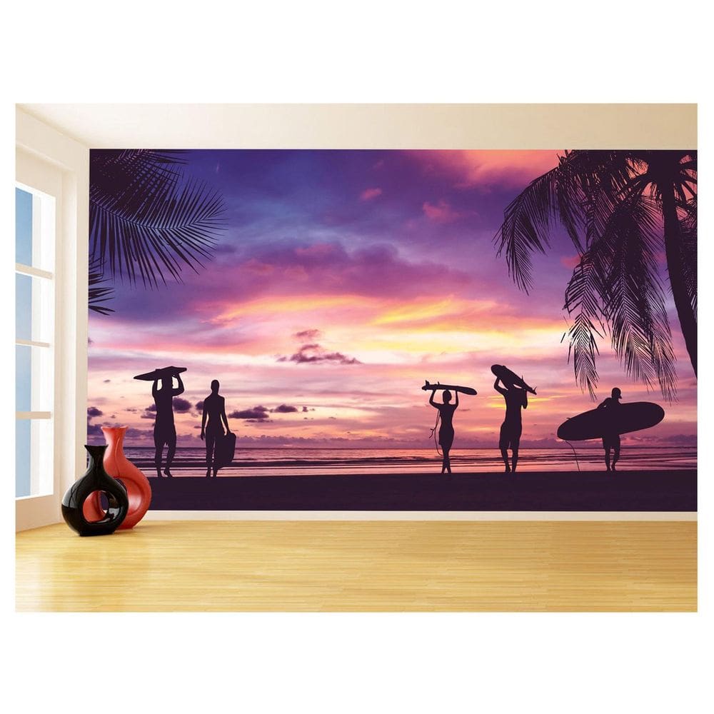 Papel De Parede Paisagem Por Do Sol Surf Praia 3,5M Pds40