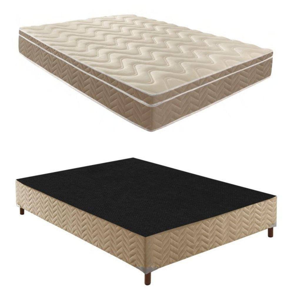 Box Casal Júlia 42x138x188cmcom Colchão Casal Unique Anatômico D28 25x138x188cm Rustico Bege