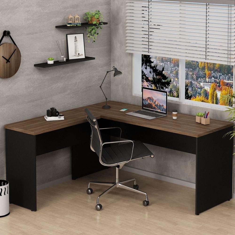 Mesa De Escritório em L 160x150cm Nogal
