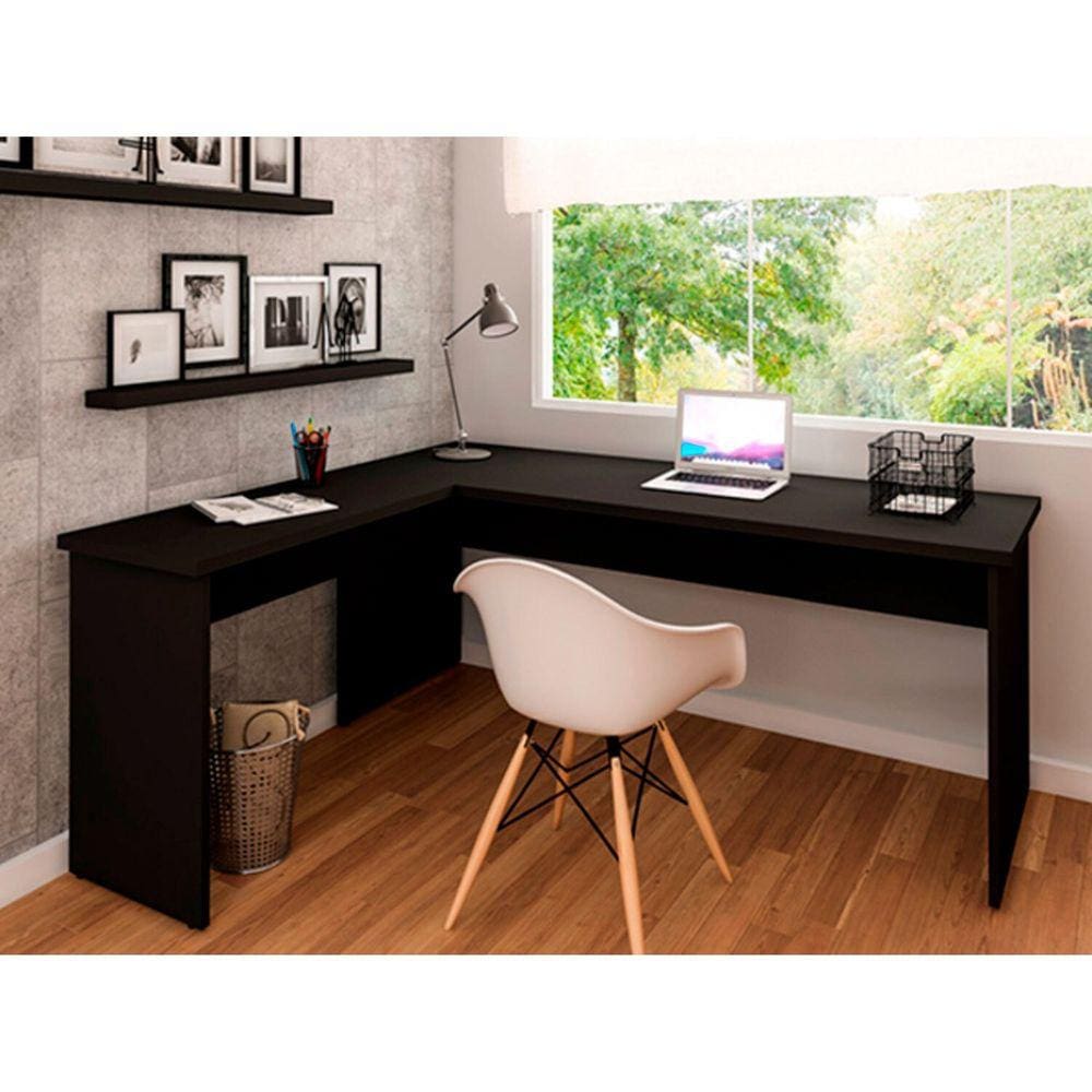 Mesa De Escritório em L 120x150cm Tampo 30mm Preto