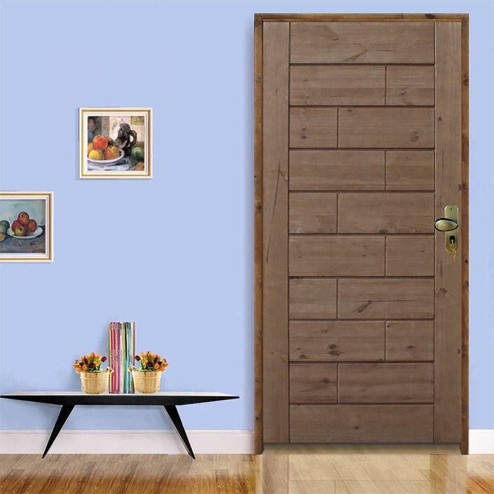 Kit Porta Pronta Sala 3b Pinus 210 X 72 Direito Batente Pinus 11 Cm Fechadura Stilo Cromada Externa Natural