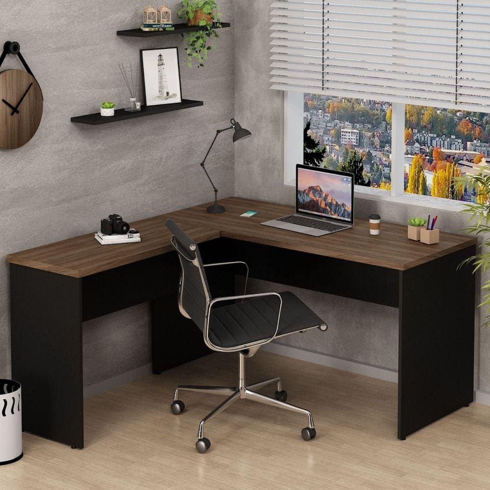 Mesa De Canto em L Para Escritório 140x150cm Tampo 30mm Nogal