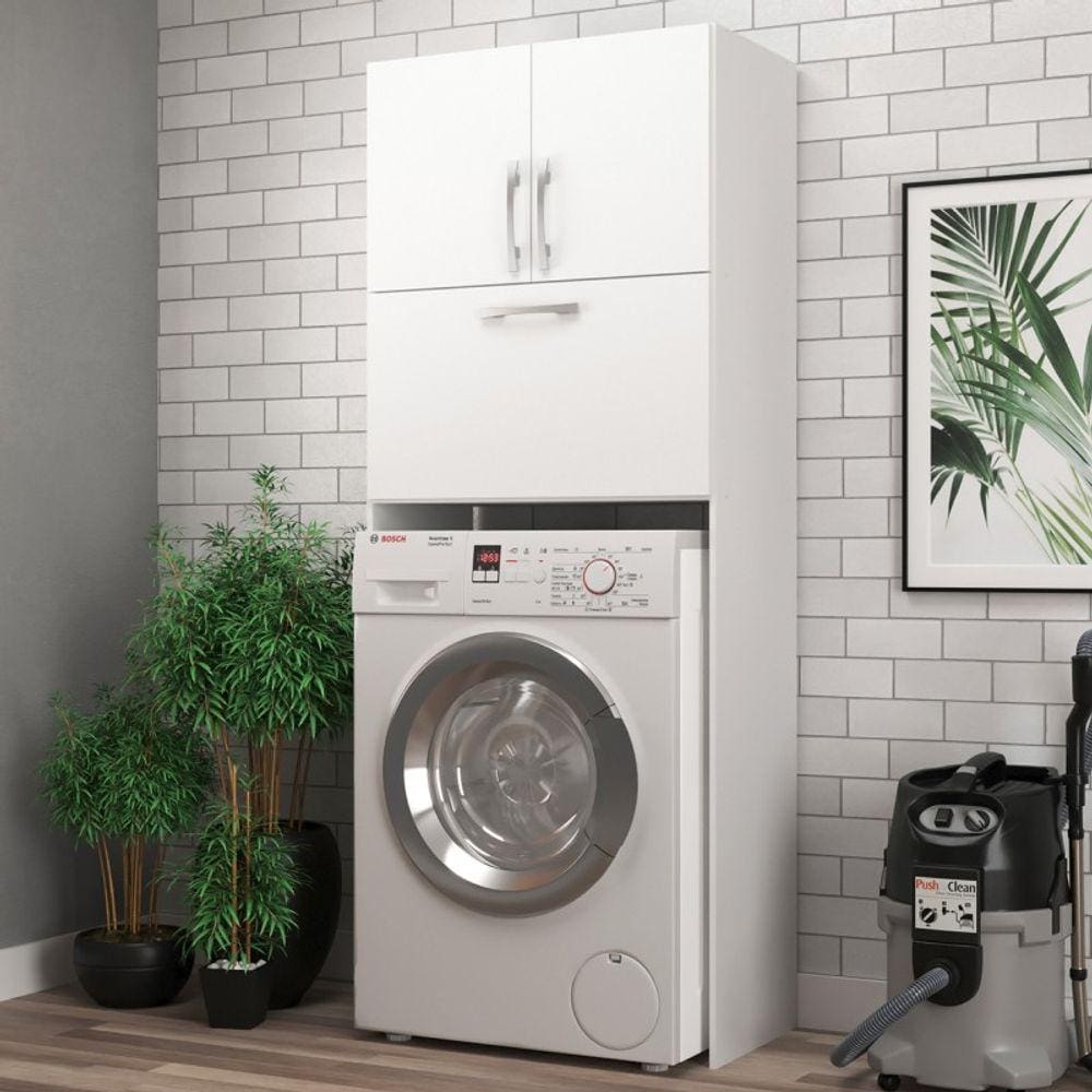 Armário Multiuso Lavanderia 3 Portas 2 Nichos Elite Branca