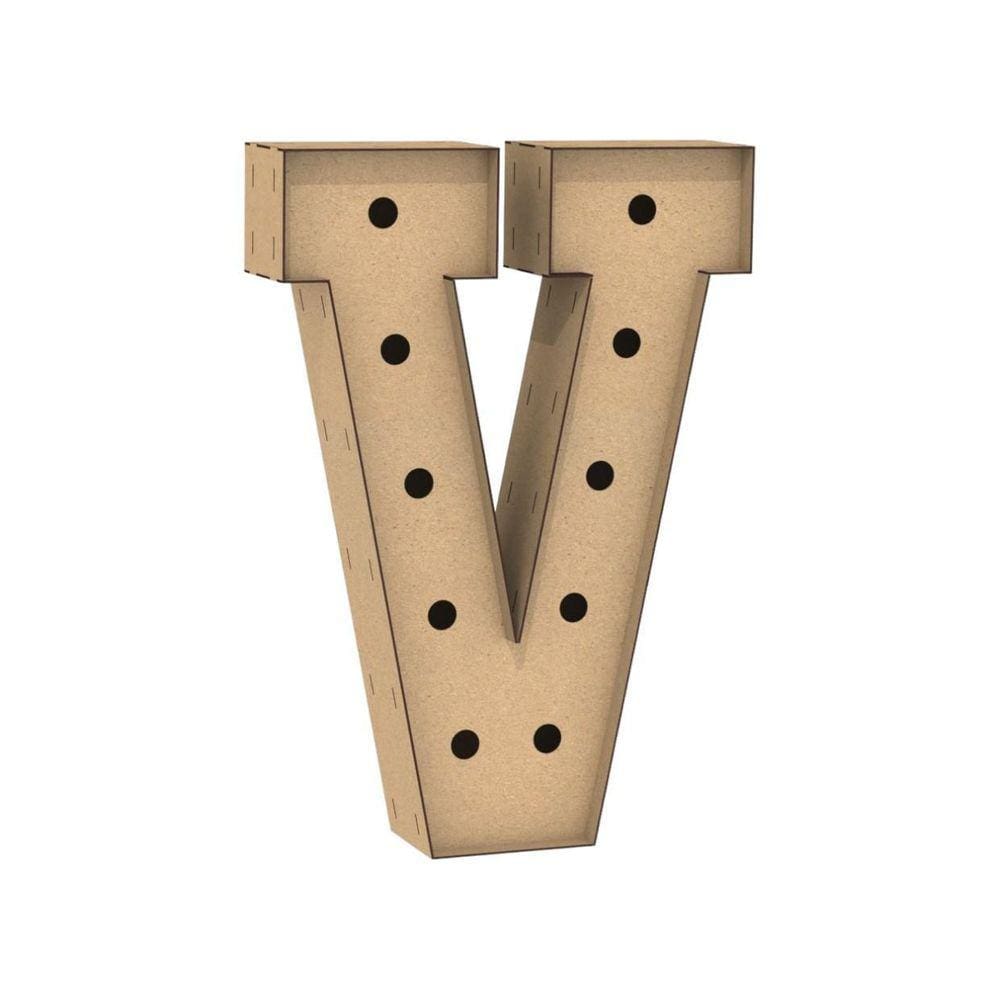 Letra Caixa Grande V Mdf 100Cm Altura Furo Lampad Iluminação