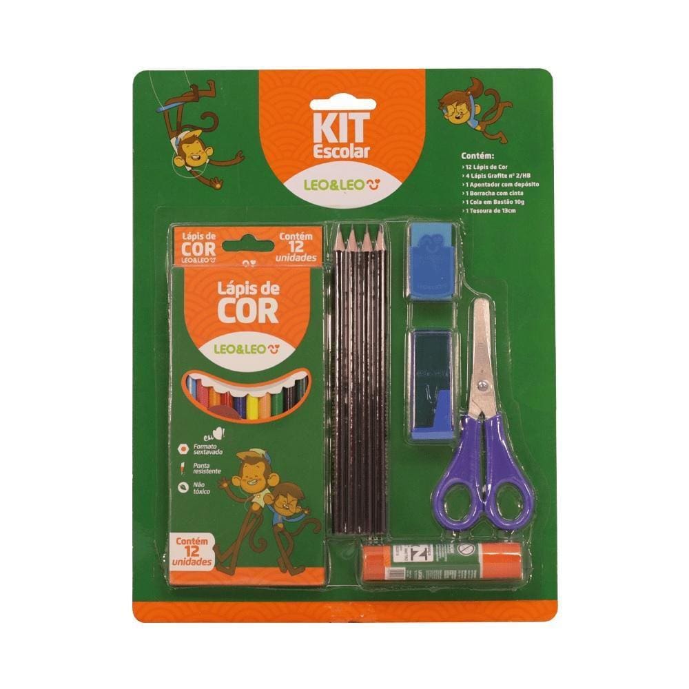 Kit Escolar Lapis De Cor Leo E Leo 12 Cores Com 20 Peças