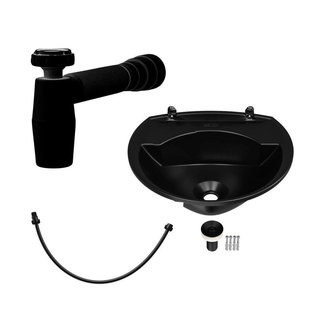 Lavatório Plástico Kit Instalação 4L + Sifão + Engate Preto