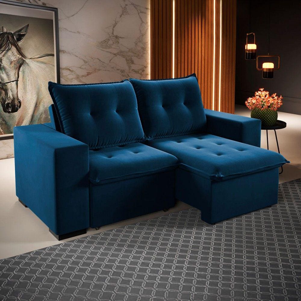 Sofá 3 Lugares Arsenal Retrátil e Reclinável Azul - Viero Móveis