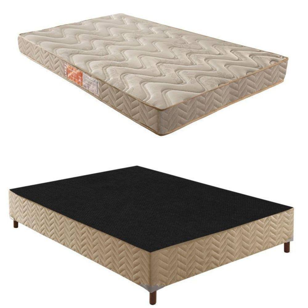 Box Casal Júlia 42x138x188cmcom Colchão Casal Unique D33 Duoface 18x138x188cm Rustico Bege