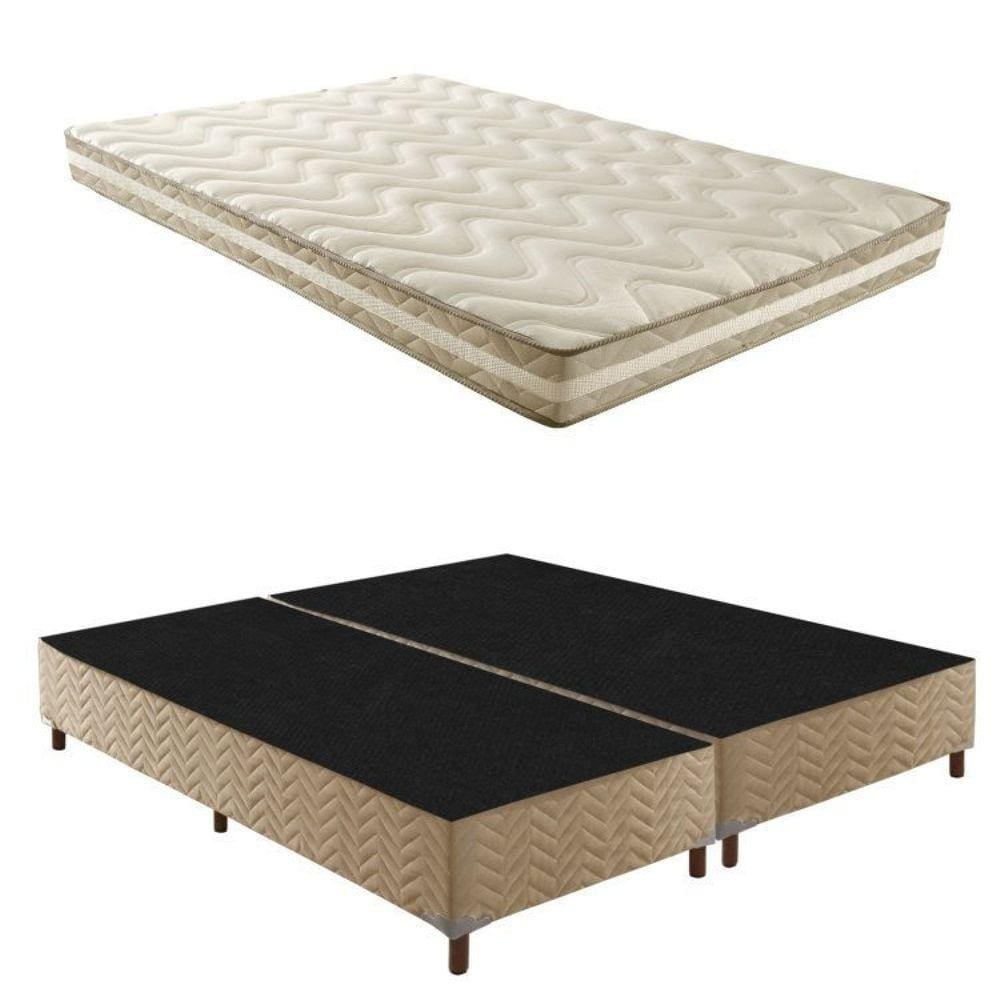 Box Queen Júlia 42x158x198cm com Colchão Queen Unique D33 Plus Duoface 16x158x198cm Rustico Bege