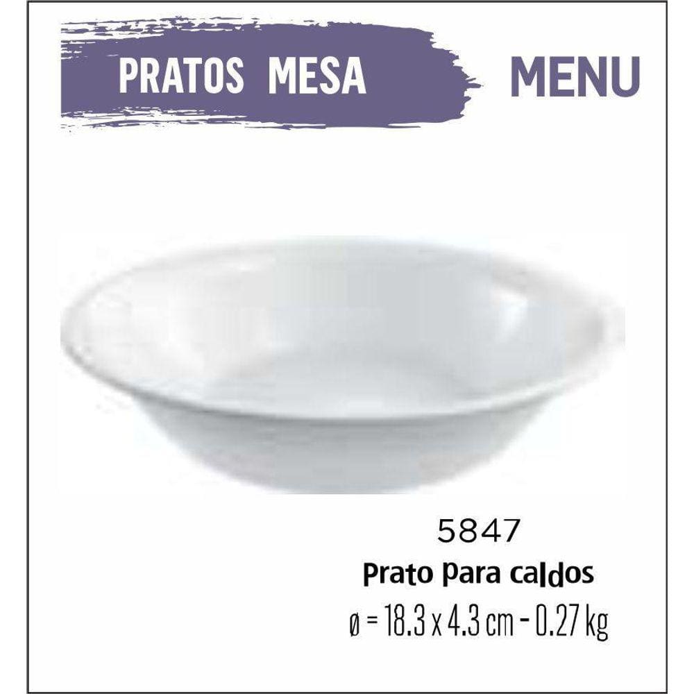 Jogo De Prato Menu 06 Pratos Caldos - Sopas - Branco