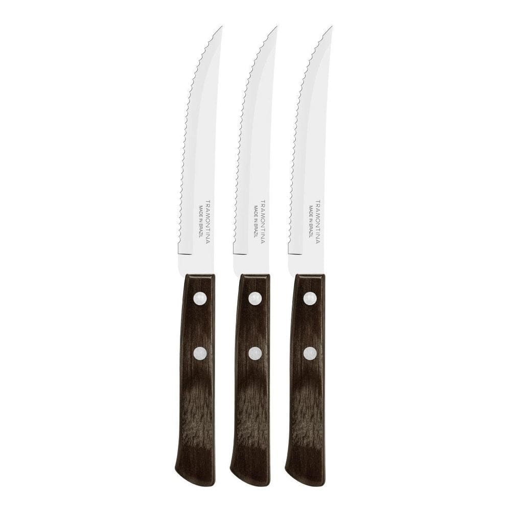 Kit 3 Facas Churrasco Tramontina Polywood Inox Cabo Castanho