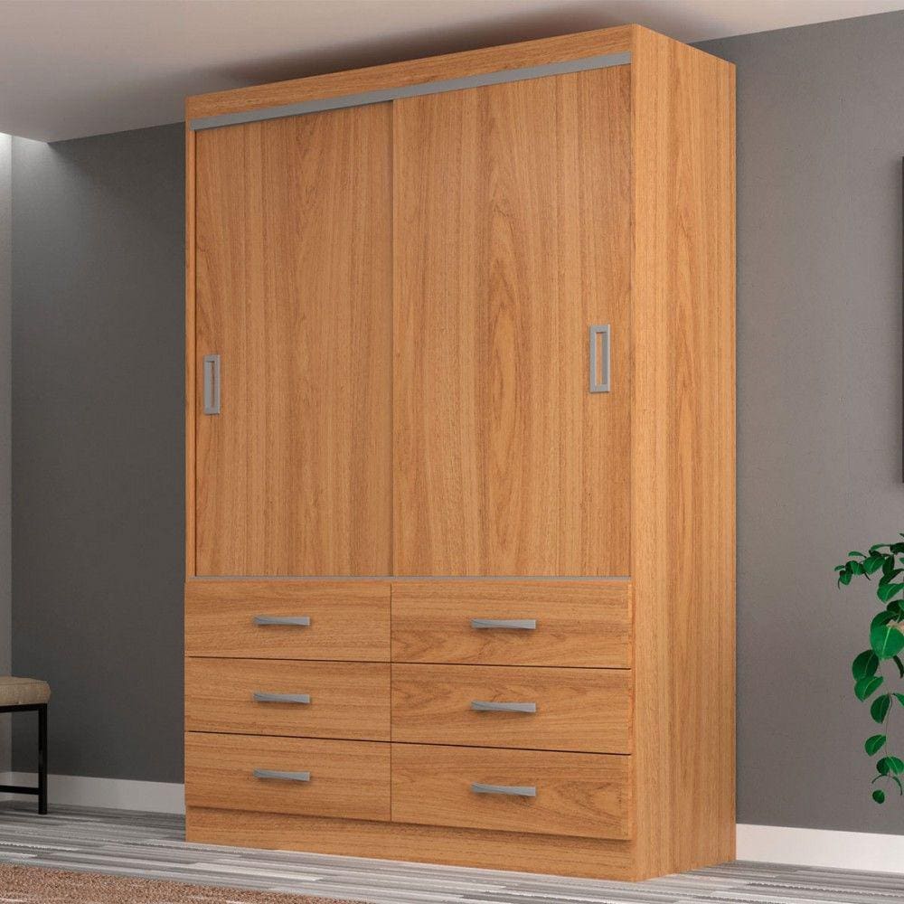 Guarda-Roupa Solteiro Veneza 2 Portas 6 Gavetas Cinamomo - Evidência Móveis