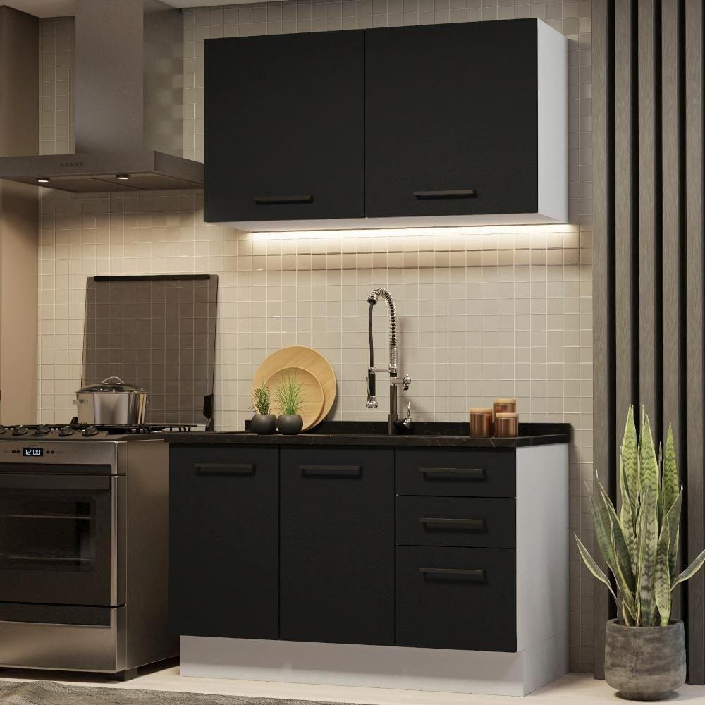 Cozinha Compacta 120001 Com Armário E Balcão Branco/Preto