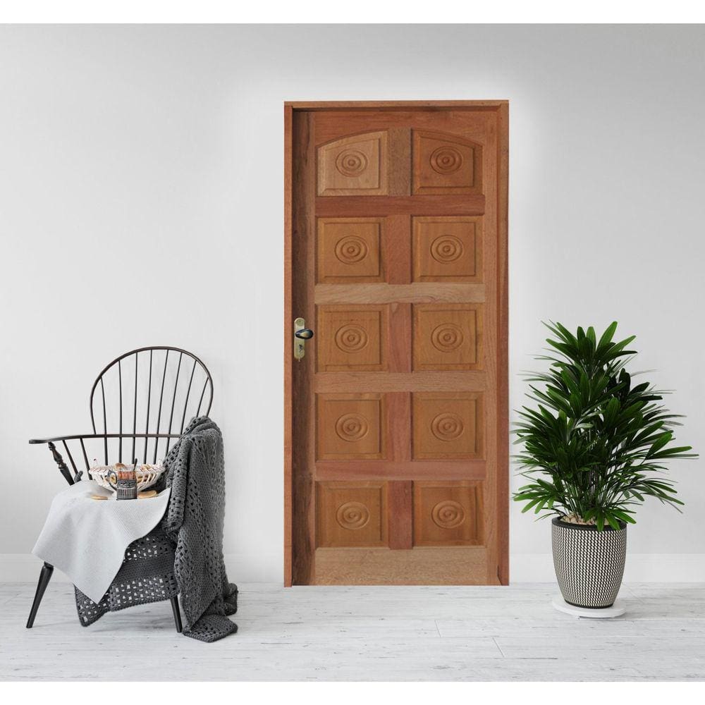 Kit Porta Pronta Torneada 10 Bicos Coleção Urban Fechadura Mecânica 214x88x14 Rodam Portas Natural