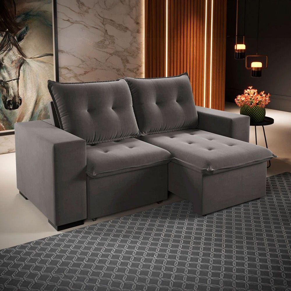 Sofá 3 Lugares Arsenal Retrátil e Reclinável Grafite - Viero Móveis