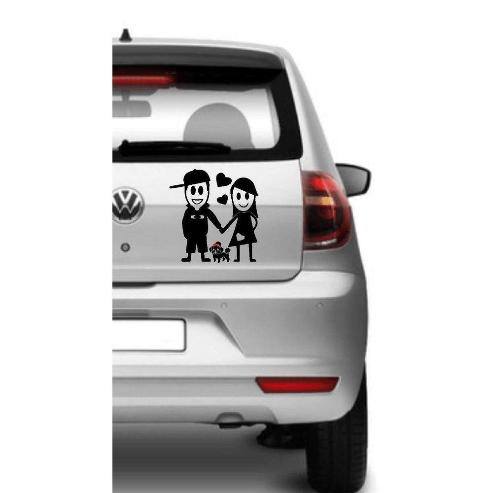 Adeseivo Para Carro Familia Feliz - Casal + Cachorro