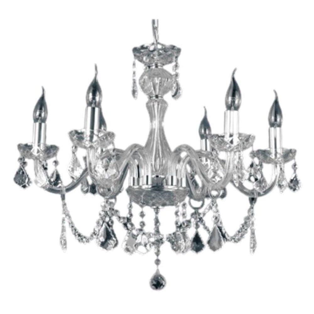 Lustre Pendente Harmonia Cristal 6 Braços Para Led 64 Cm