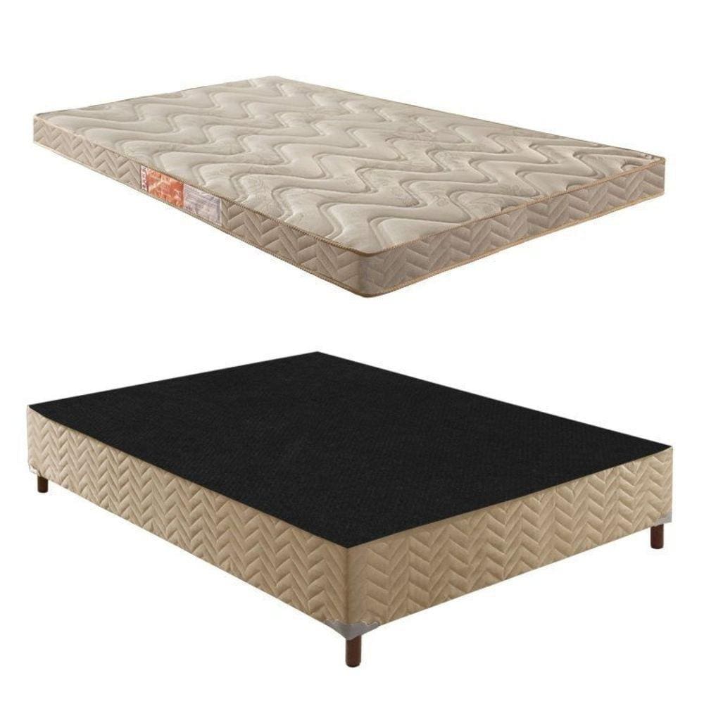 Box Casal Florença 42x138x188cmcom Colchão Casal Unique D33 Duoface 14x138x188cm Rustico Bege