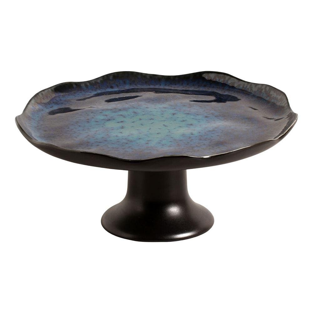 Porta Torta com Pé Cerâmica Marina Preto 34x13,5cm - Scalla