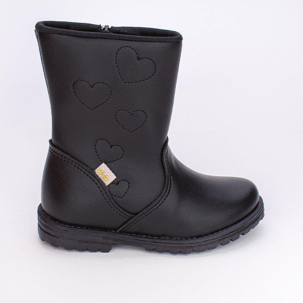 Bota Infantil Kidy Fashion Bordado Coração Preto