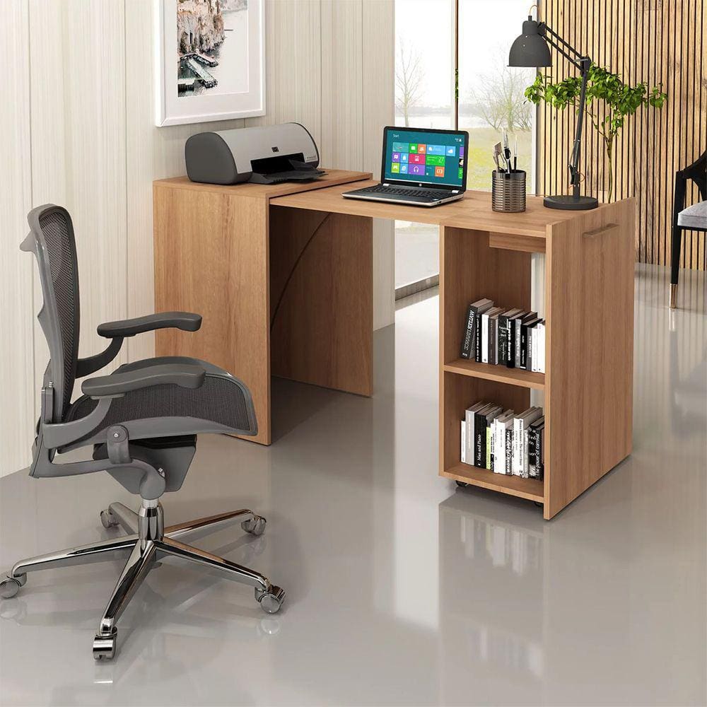 Escrivaninha Articulável Abre e Fecha Armário Escritório 135,7cm Amêndoa
