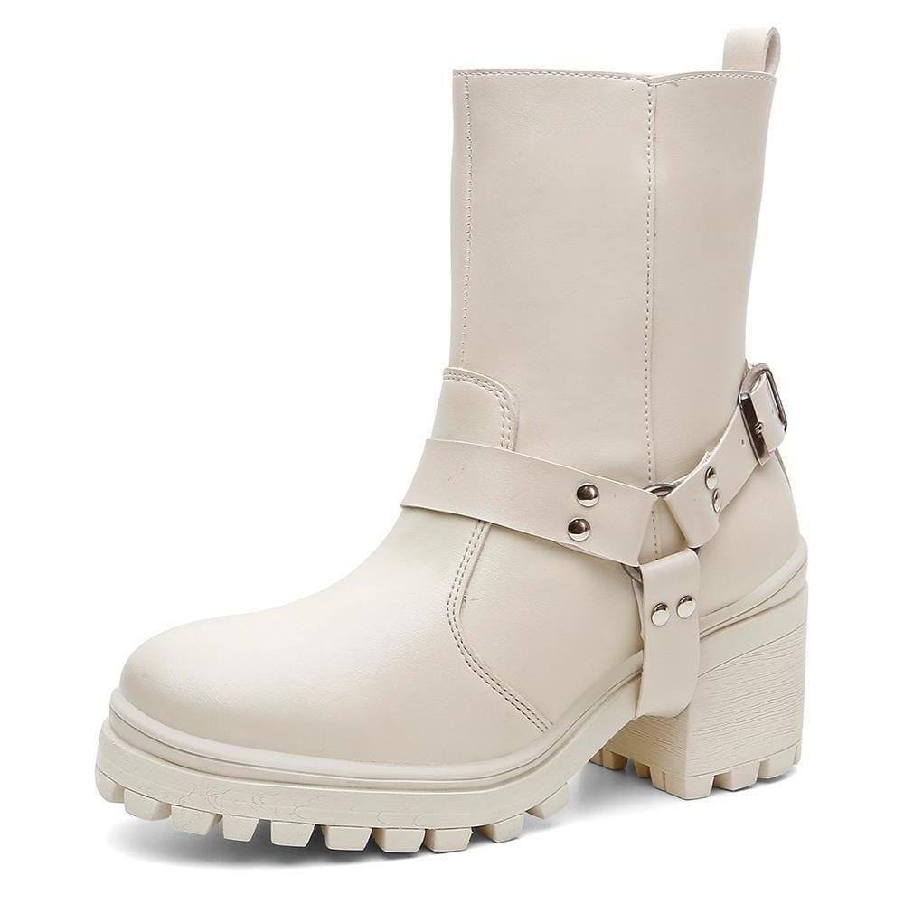Bota Feminina Cano Médio Cabresto Tratorada Bico Redondo