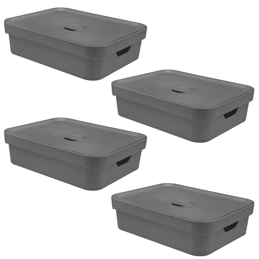 4x Caixa Organizadora 16L Multiuso OU Cinza 13x35x45cm