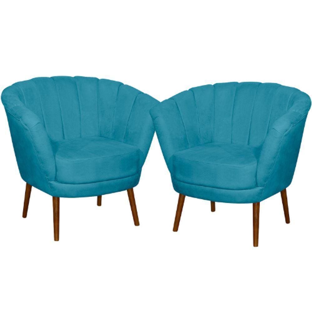 Kit 02 Poltrona Pétala Flor Decorativa Suede Azul Claro