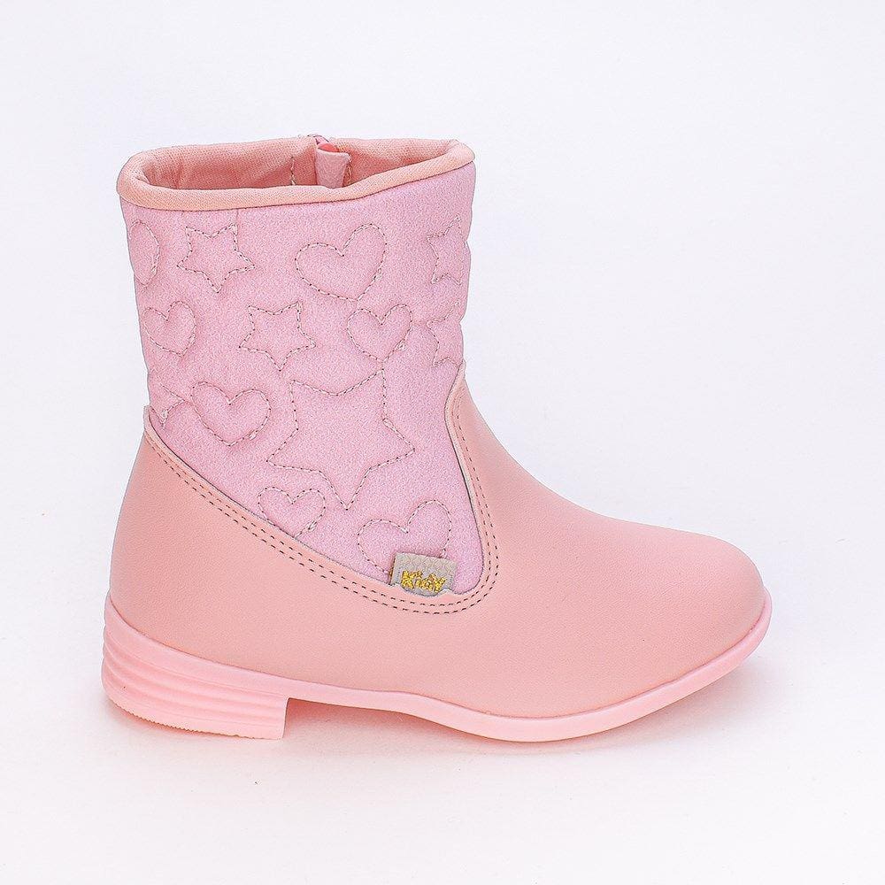 Bota Infantil Montaria Kidy Coração Estrelas Rosa Nude