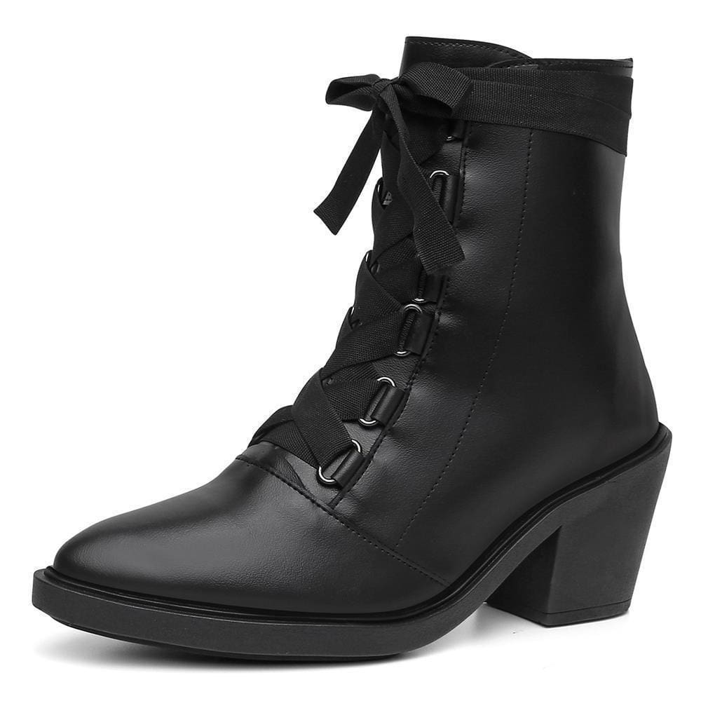 Bota Feminina Cano Baixo Bico Fino Cadarços Dia a Dia Casual