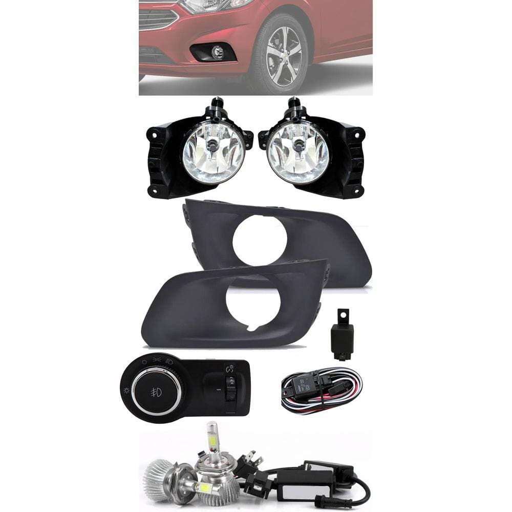 Kit Farol de Milha Neblina Chevrolet Onix e Novo Prisma LT e LTZ 2017 2018 2019 2020 Com Moldura + Kit Lâmpada Super LED 6000K