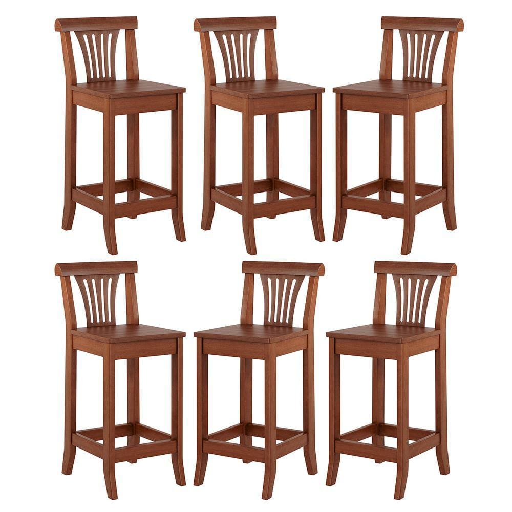 Kit 6 Banquetas Média Madeira Maciça Valentina 36x90Cm Bancada Cozinha Gourmet Verniz Imbuia - RMI